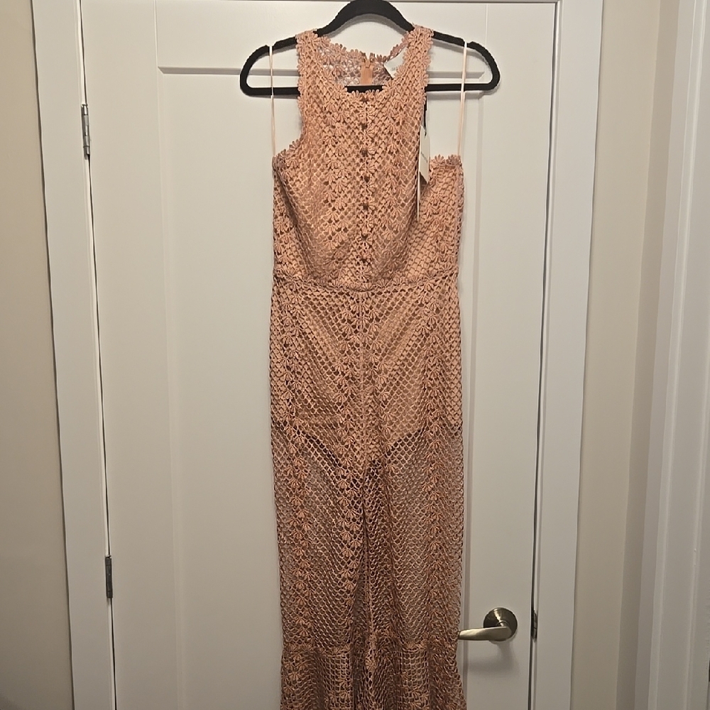 Elegant Crochet Maxi Dress in Tan
